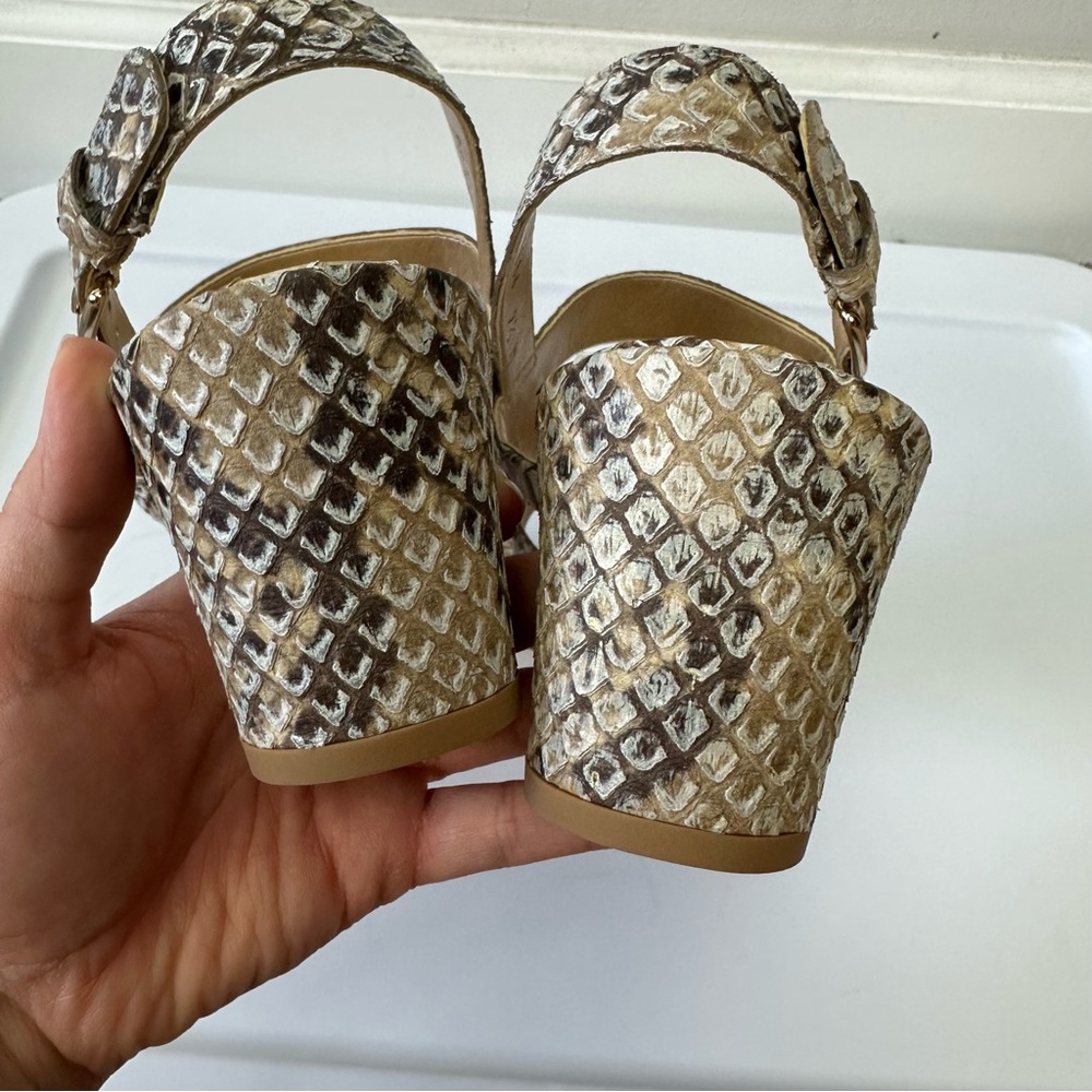 Stuart Weitzman Barrio Snakeskin Sandal Heels - Picture 7 of 9